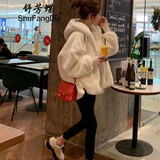 舒芳蝶冬季新款韩系长袖连帽羊羔毛外套女秋冬棉袄短款小个子棉衣棉服女 白色 S