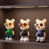吉召网红暴力熊高档套装摆件客厅玄关电视柜酒柜展示柜轻奢家居装饰品 26.5cm旅行小熊三件套B 无规格