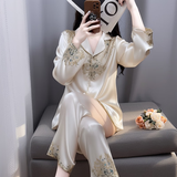 TFZF高级感真丝睡衣女春秋长袖桑蚕丝送妈妈生日礼物夏季家居服礼盒装 百鸟朝凤 XL