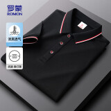 罗蒙（ROMON）短袖t恤男夏季纯色polo中青年凉感翻领T恤衫S3T258406黑色190