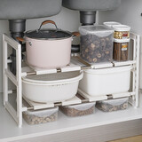 sungsa 水槽下置物架收纳架碗碟架不锈钢可伸缩多层卫生间洗手盆整理架 白色