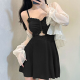 妙奕嘉游泳衣女士大码泳衣女泡温泉新款遮肚显瘦泳装女成人连体保守罩衫 黑色泳衣+外套【推荐70-110斤】