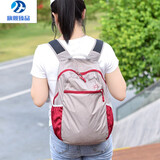 MZXM德国进口品质超轻薄双肩包女夏户外旅行背包轻便折叠皮肤包出行 浅灰/红【横版拉链】 25升