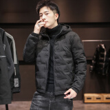 左斯客棉衣男士新款冬季棉袄修身连帽帅气外套加棉加厚冬装保暖青少年 黑色 5XL
