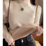 伊森尼尼加绒加厚半高领打底衫女秋冬季女装新款韩版显瘦内搭一体绒上衣 加绒奶杏色 L 建议100-110斤