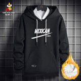 稻草人（MEXICAN）加绒卫衣男春秋季潮流套头衫连帽韩版休闲运动上衣外套 黑色 M