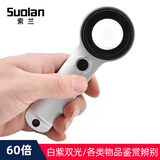 索兰（suolan）手持鉴定放大镜带LED灯光高倍高清邮票鉴赏文玩古董鉴定银元纸币 XT-8068高倍鉴定