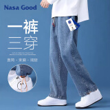 NASA GOOD牛仔裤男四季韩版宽松直筒男裤港风休闲长裤子男 深蓝色 XL