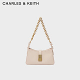 CHARLES&KEITH质感金属扣链条单肩包腋下包法棍包包女包女士CK2-20781463 Light Pink浅粉色 M