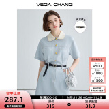 VEGA CHANG法式茶歇连衣裙女2024夏季新款高级感气质小个子显瘦赫本风长裙子 baby蓝（短款） S