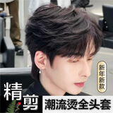 纤缕假发男长发造型全头套新款男生纹理烫微分碎盖日常蓬松男士假发 【全真发+递针顶心】 中长发 均码【51-56】精剪潮流烫