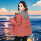 皮尔卡丹女士短外套春秋季女装休闲上衣加厚风衣2026新款工装风短外套 砖红色【有里布】 XL （建议121-135斤）