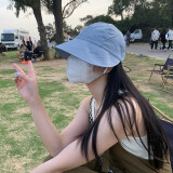 柠月静苼 防晒帽子女明星同款渔夫帽子女夏季防晒轻薄透气素颜抽绳大檐遮阳帽女 蓝色