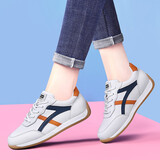Cupald牛皮运动鞋女2025春秋季新款女鞋子休闲鞋跑步鞋老爹鞋软底旅游鞋 白橙色皮面款  （标准尺码） 35