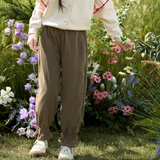 茵曼（INMAN）童装灯芯绒休闲长裤女童秋冬新款儿童时尚荷叶边束脚松紧腰裤 咖啡色 140