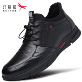红蜻蜓 休闲皮鞋男鞋加绒棉鞋板鞋男鞋软皮软底小皮鞋韩版真皮鞋子男 黑色-单鞋 41