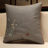 华幔盛庭新中式抱枕靠垫套沙发靠背垫腰枕办公室护腰古典大号床头靠枕含芯 君子如兰-烟灰【多丽丝麻】 45cm*45cm 含枕芯 【加量填充】