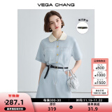 VEGA CHANG法式茶歇连衣裙女2024夏季新款高级感气质小个子显瘦赫本风长裙子 baby蓝（短款） M