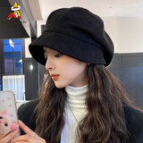 稻草人贝雷帽子女2026新款秋季百搭时尚日系大脸显脸小八角帽洋气减龄帽 黑色【经典款大头围显脸小】 均码