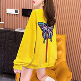 妃丽慕尚（FEILIMUSHANG）美式刺绣纯棉连帽卫衣女装秋冬季加绒加厚保暖宽松拉链外套上衣潮 6180黄色 L 建议120斤以内