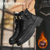 意尔康男靴冬季加绒英伦休闲皮靴复古高帮侧拉链马丁靴百搭工装短靴