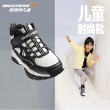 Skechers斯凯奇儿童绒绒靴男女童冬季防滑儿童加绒运动鞋中帮棉靴302527L 鞋口加绒/白色/黑色/WBK 27.5码