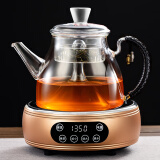 borun HOME加厚玻璃蒸煮一体茶壶煮茶器1.3L大容量蒸汽喷淋电陶炉烧水壶茶具 C款壶【1.3L】+智能铜色炉