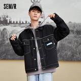 森马森马外套男秋冬季字母印花男生磨毛宽松时尚翻领工装夹克 黑色9000 170/88A/M