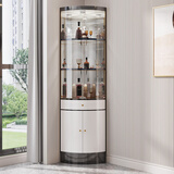 沃蓝尚品碧桂园角柜轻奢玻璃酒柜三角柜客厅转角柜扇形墙角柜靠墙拐角酒柜 黑钛+白柜+透明玻璃门带抽屉带灯