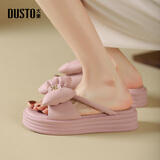 大东沙滩拖鞋女鞋2026夏季新款甜美风中跟平底蝴蝶结舒适凉拖0301 粉色 【4cm厚底甜美拖鞋】 35
