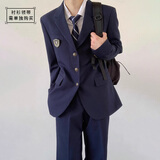 木村叔木村叔dk日系制服西装外套男士春季中长款西服绀色西服男西服套装 绀色西服套装（裤子+西服）MCS XL