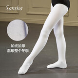 三沙儿童舞蹈袜秋冬加绒加厚女童打底芭蕾大袜T58白色M-L