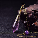 天然水晶灵摆吊坠粉紫白黄黑曜石水晶项链复古吊坠男女礼物 天然紫水晶古铜款