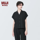 无印良品（MUJI）女式 易干弹力泡泡纱 开领短袖衫 女士衬衫衬衣外套夏季款BC2JPA4 黑色 L (165/88A)