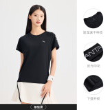 安踏（ANTA）吸湿速干短袖 女款夏季新款凉感运动跑步训练宽松t恤纯色显瘦上衣 【吸湿速干-反光印花】基础黑-7 XL /女175