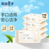 青蛙王子湿纸巾婴儿专用家用幼儿新生宝宝手口屁屁湿巾温和呵护0-3岁适用 【加厚加大】（带盖） 80抽 5包