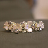 默研（MOYAN）猫眼轻奢镶钻花朵发夹顶夹优雅水钻弹簧夹头饰一字后脑勺发卡发饰 8.8cm-灰百合猫眼花弹簧夹 A25-309