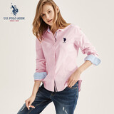 U.S. POLO ASSN.长袖衬衫女士纯棉休闲衬衣刺绣修身舒适防走光百搭女装上衣
