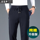 吉普（JEEP）高端休闲裤男高弹力秋冬款宽松直筒冬季加绒运动长裤子男 Jp0016蓝色【厚款不加绒】 6XL（适合220斤~230斤）