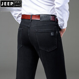 JEEP SPIRIT牛仔裤男2025秋冬季厚款男士中腰直筒商务休闲裤中青年弹力长裤子 8018#黑色 秋冬新款 厚款 38 2.9尺
