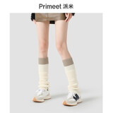 PRIMEET撞色拼接毛线针织袜套女款冬季保暖高筒袜灰色长袜小腿袜堆堆袜秋 米白拼卡其- 1双 均码 女款(适合36-39码)