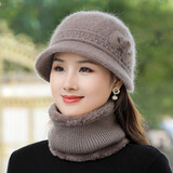 笙格儿中老年人帽子女冬天妈妈帽冬季兔毛奶奶加绒保暖毛线帽老太太盆帽 浅咖色 单个帽子