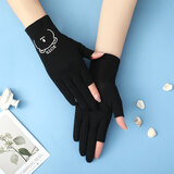 幻美迪开车防晒手套女春秋薄款骑行防滑棉透气夏季遮阳短款新品户外驾车露二指半指露指触屏手套 黑色-熊头漏二指 均码