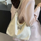 纷素包包女包生日礼物女实用大容量托特包通勤包斜挎包女单肩包腋下包 米白色蝴蝶单肩包