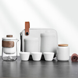 不拙户外旅行茶具套装便携式功夫陶瓷泡茶器家用车载旅游茶具快客杯 2- 雅白云海快客杯(1壶3杯+罐)