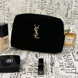 化妆包绒布收纳包小便携式黑色刺绣手拿包彩妆化妆品收纳袋 绒布化妆包