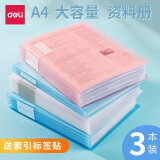 得力（deli） 分页文件夹插页袋A4资料册合同文件收纳办公用品产检孕检学生卷子试卷收纳袋学习文具 混色60页(3本装/白蓝粉)