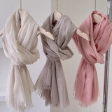 旅峰纯色棉麻围巾春秋薄款日系百搭披肩遮阳头巾文艺女士冬季旅游丝巾 米色