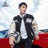 准者棒球服外套男装2025春夏新款美式复古PU皮袖休闲宽松运动夹克开衫 纯正黑【常规款】 M