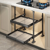 家佰利厨房拉篮橱柜可抽拉碗篮调味篮嵌入式衣柜拉篮家用碗架厨房置物架 双层小号【免打孔可伸缩】